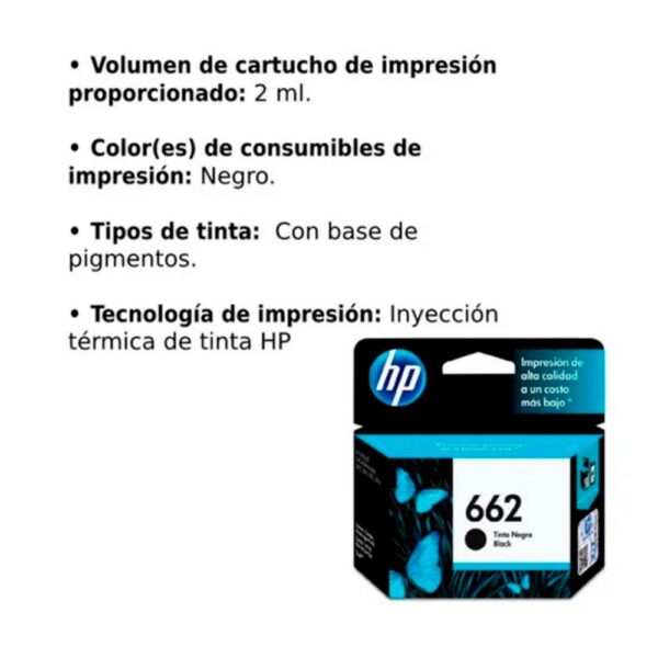 CZ103AL - CARTUCHO HP NEGRO 662 HP Deskjet Ink Advantage 2515 3515 120 PAG