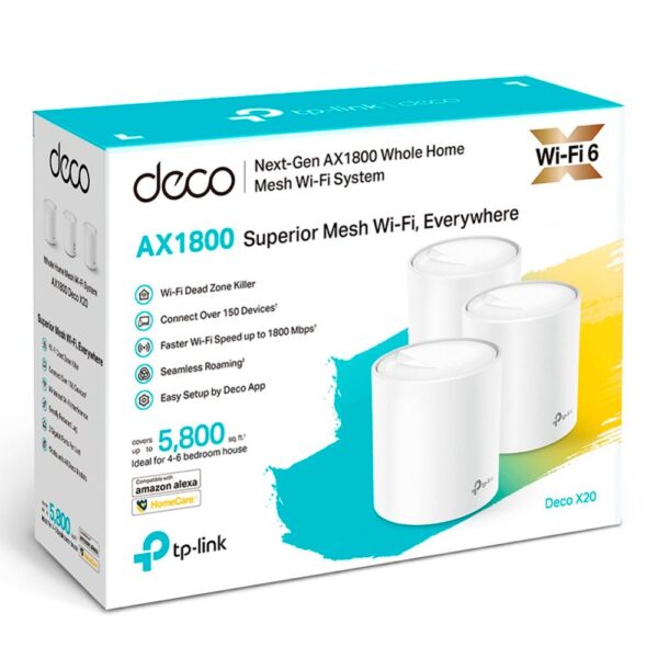 Deco X20(3-pack) - Router TPLINK Sistema Mesch Deco 3 Nodos AX1800 Sistema Wi-FI Completo en malla Tecnología Wi-Fi 6