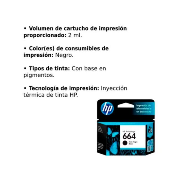 F6V29AL - CARTUCHO HP NEGRO 664 HP DESKJET INK ADVANTAGE 1115,2135,3635,3835,4675 120pag
